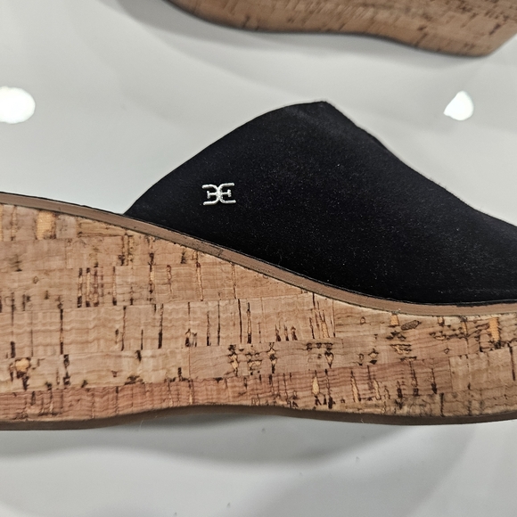 Ladies Sam Edelman Black Suede Cork Wedge Sandals 8M 38 - Picture 7 of 14